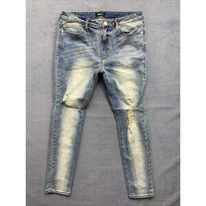 Nova Men Denim Jeans Men's Size 34X31 Vintage Blue Wash Distressed Destroyed